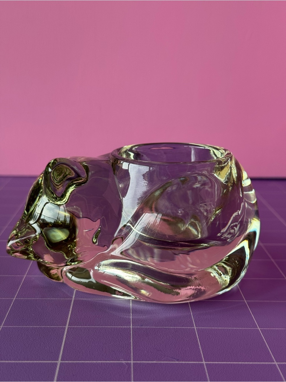 AVON Cat Candle Holder Sleeping Glass Kitty